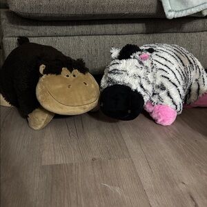 Pillow Pet Set - Brown Monkey and Zebra